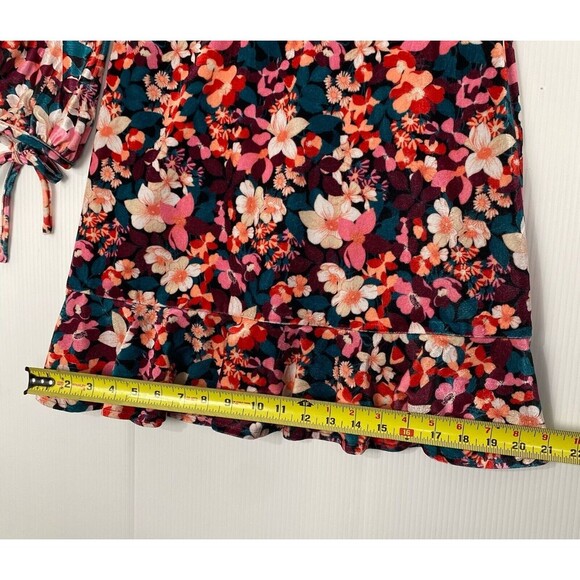 Bcbgeneration Velvet Floral Print Ruffle Trim Colorful Mini Dress Size 4 - Picture 8 of 13